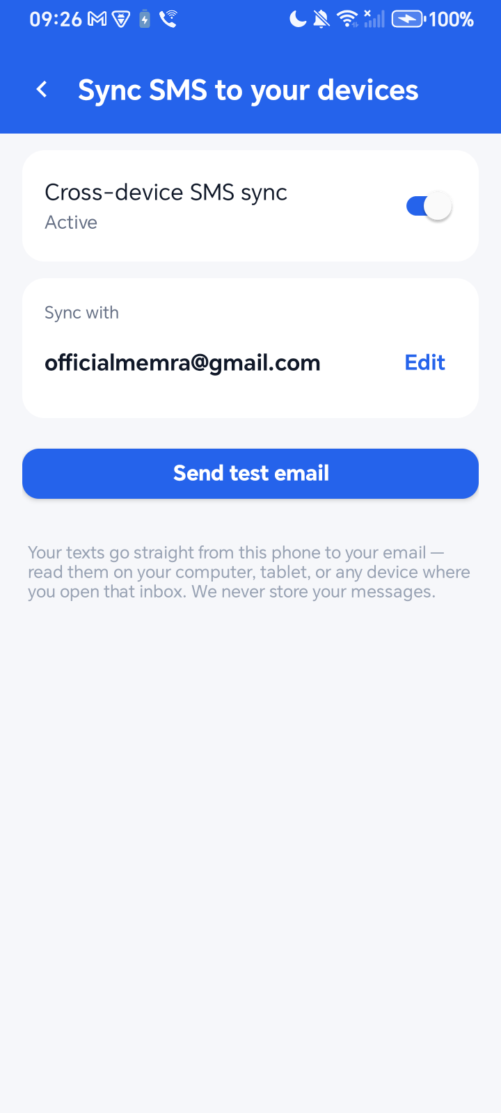 Email destination setup